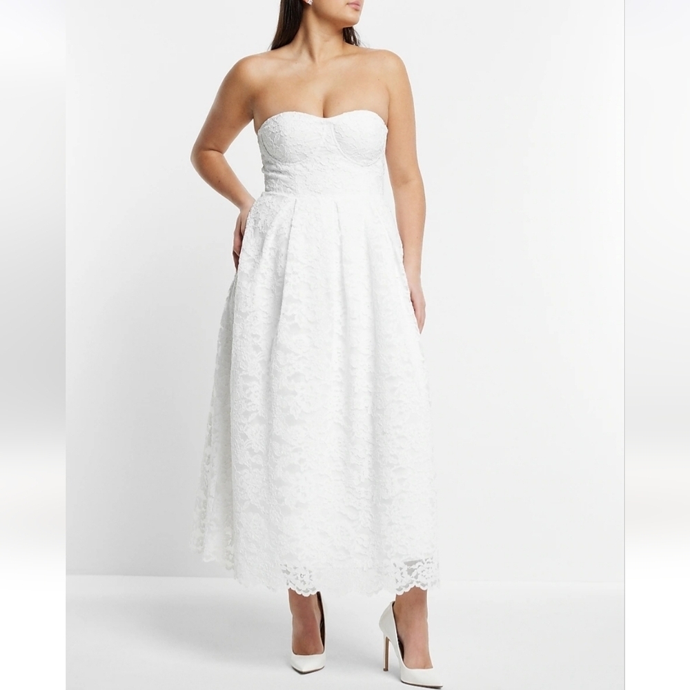 Express White Strapless Lace Midi Dress Size 4